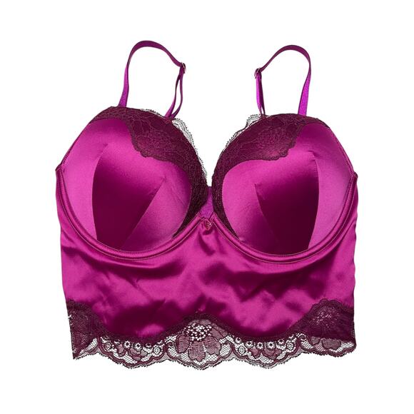 Victoria's Secret Bombshell Adds-2-Cup Raspberry Cooler Satin Corset Bra Top 34C - Picture 1 of 4